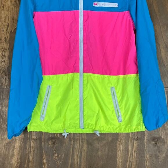 Aeropostale Womens Jacket Multicolor Block Hooded Windbreaker Zip Pockets Small - Picture 3 of 11